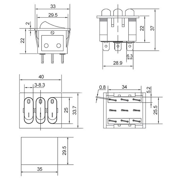 Перемикач АСКО-УКРЕМ KCD2-3101 B/B 3 клавіши чорний