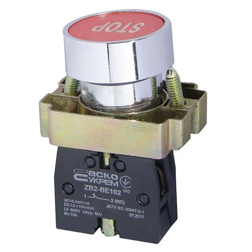 Кнопка керування АСКО-УКРЕМ XB2-BA4342 "Стоп" без фіксації 1NС ІР40