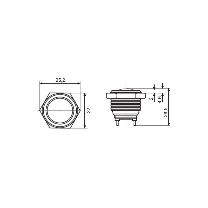 Кнопка металева АСКО-УКРЕМ TY 19-231P Pcb (1NO)