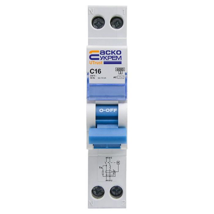 Диференційний автоматичний вимикач АСКО-УКРЕМ ДВ UTrust 1п+N (18 mm) 16А C 10мА AC