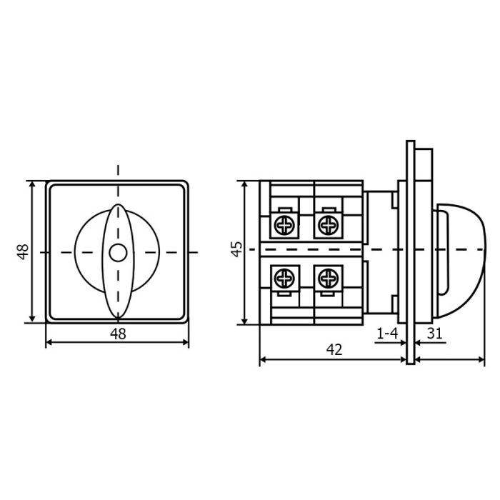 Кулачковий перемикач АСКО-УКРЕМ ПКП SBI 20A/2.841  "0-1-2-3"  (вибір фази)