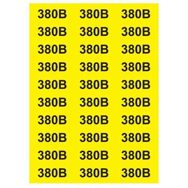 Знак "380 В" жовтий 38х90  (на аркуші 30 шт)