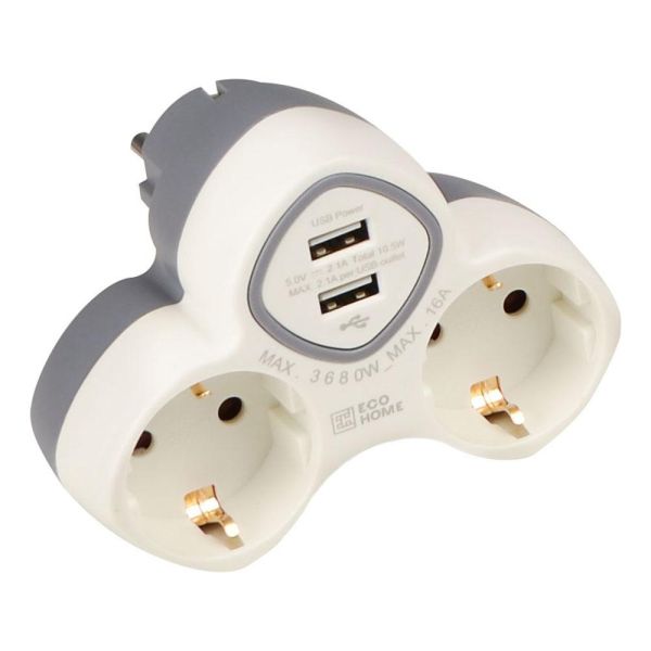 Двійник тип С з заземленням + 2хUSB Ornat білий