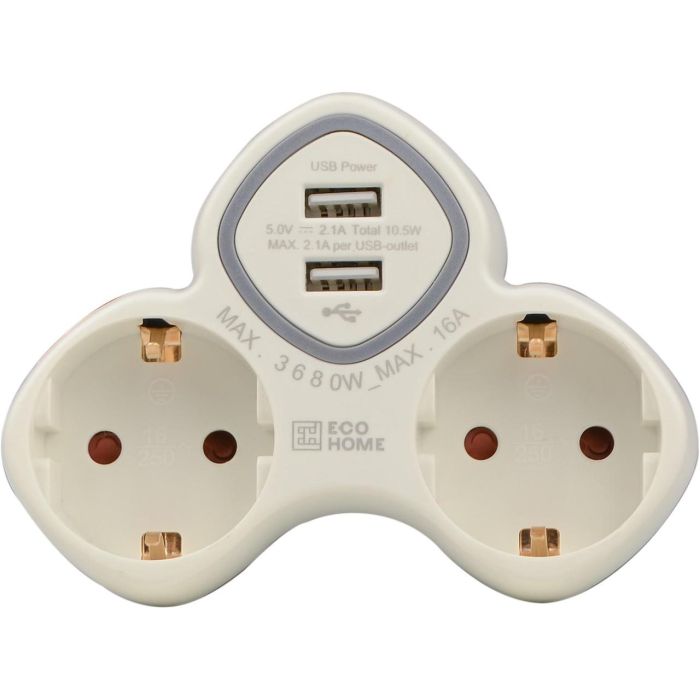 Двійник тип С з заземленням + 2хUSB Ornat білий