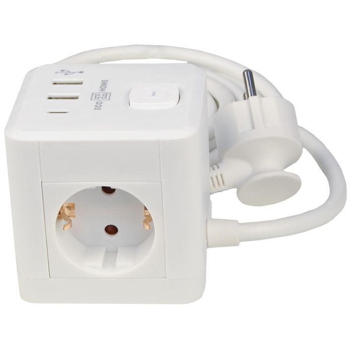 Подовжувач "куб" Ornat на 3 розетки з кабелем 3 метри та USB + Type C білий