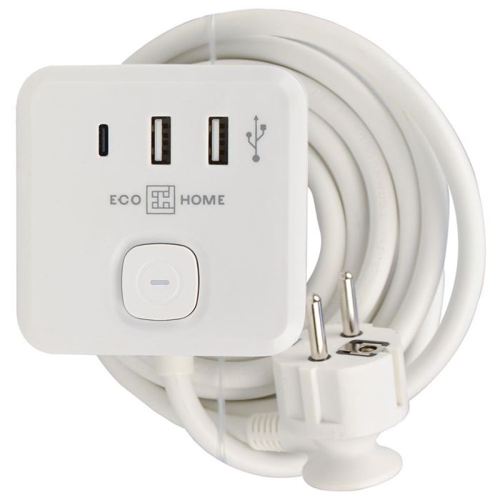 Подовжувач "куб" Ornat на 3 розетки з кабелем 3 метри та USB + Type C білий