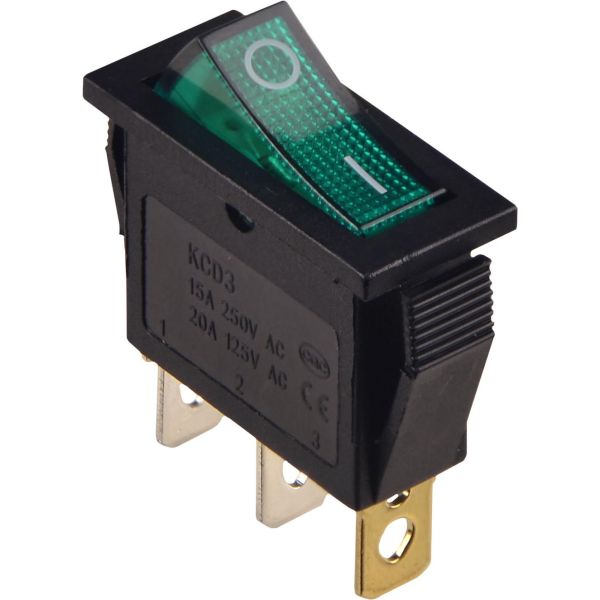 Перемикач АСКО-УКРЕМ KCD3-101N GR/B 1 клавіша з підсвічуванням 12 V AC/DC зелений